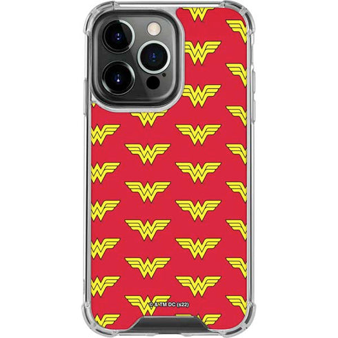 DC Comics Wonder Woman Logo Pattern iPhone 14 Pro Clear Case
